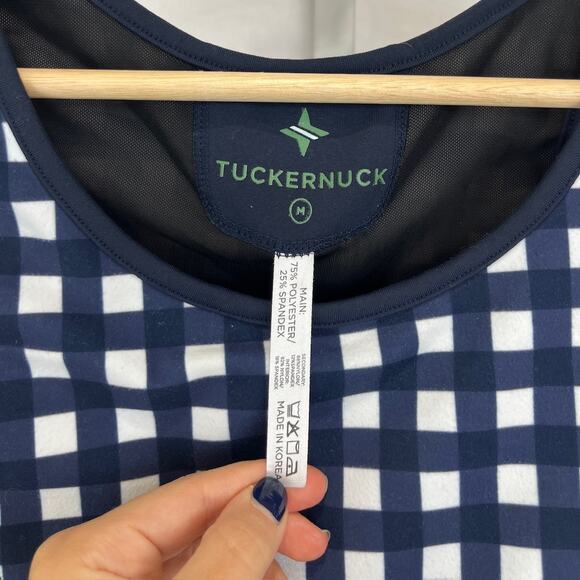 TUCKERNUCK Trellis Sports Bra Gingham Check Navy Blue White Size M - Picture 3 of 8